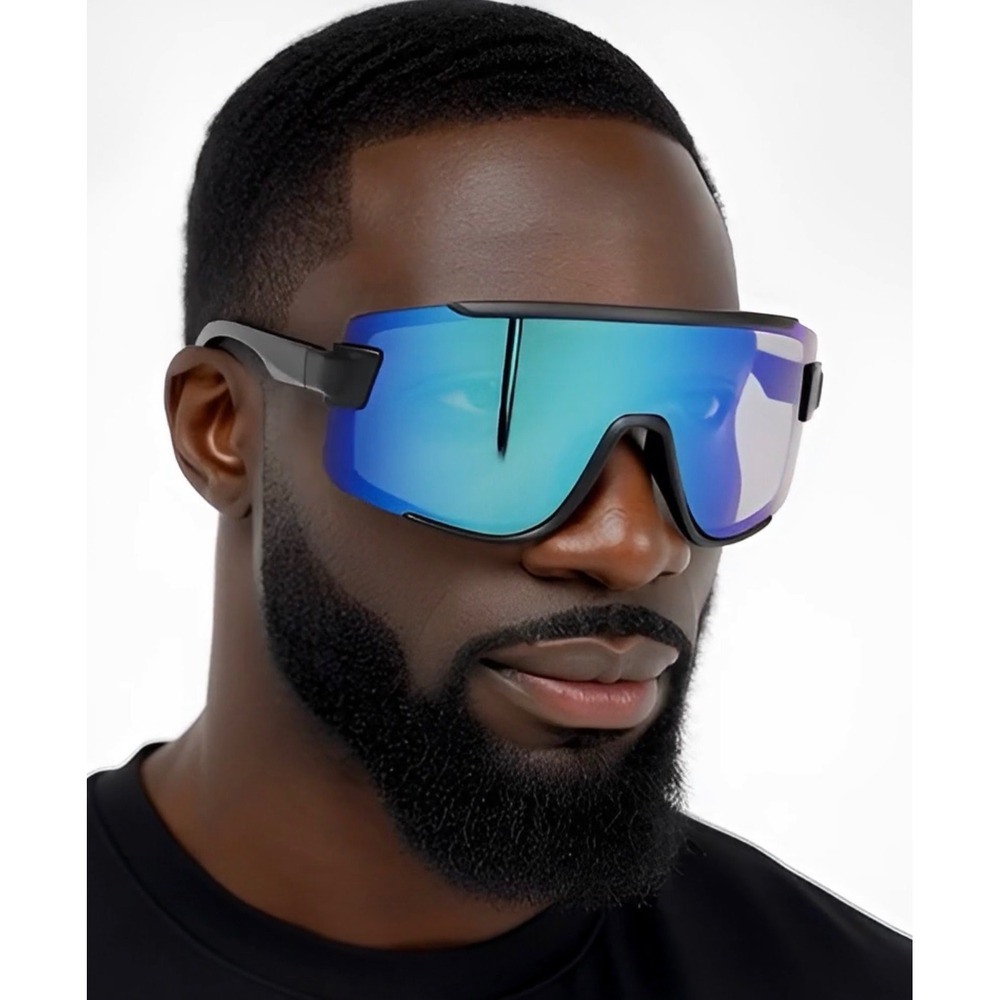 Wraparound Sports Shades Oversized Shield Sunglasses Blue Mirrored Lens Men 2026